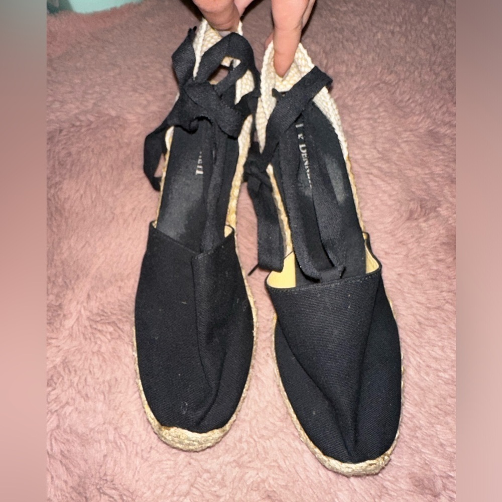 L.K. Bennett London women’s black espadrille wedge sandal 41 summer boho - Picture 4 of 9
